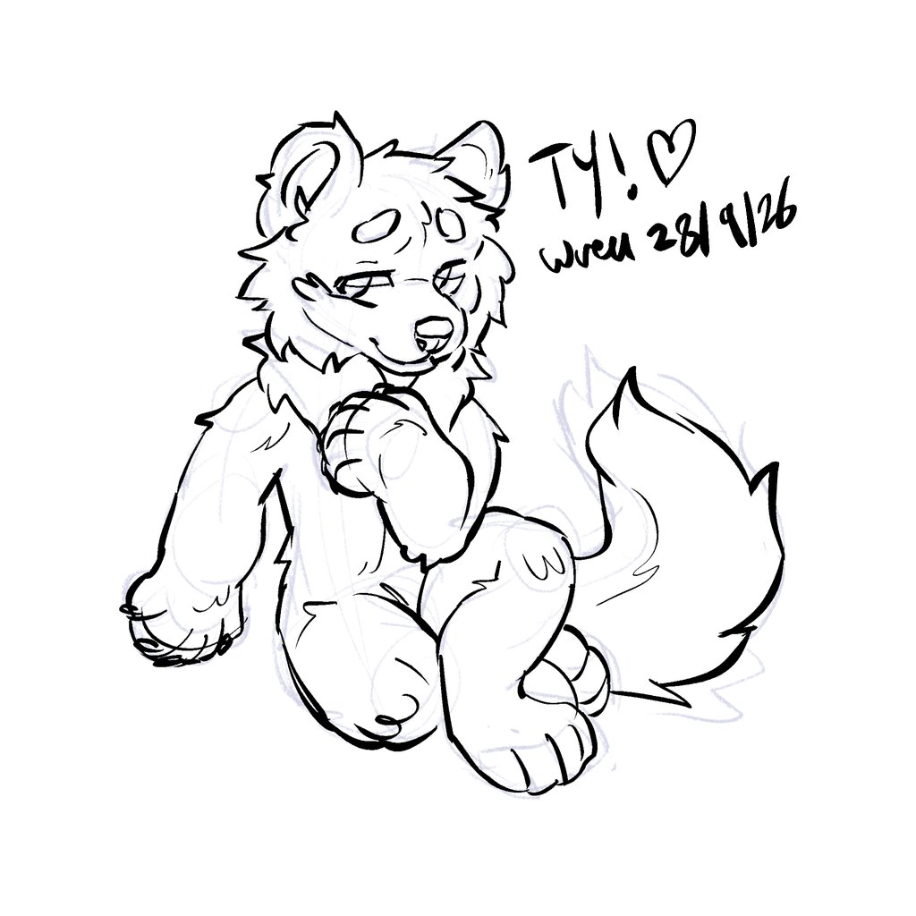 Rough lineart sketch of Akira sitting with knees drawn up, signed TY! Wren 28/9/26